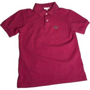 LACOSTE Solid Fuchsia Pink Pique Cotton Croc Logo Polo Shirt Size 10 Girl Kid